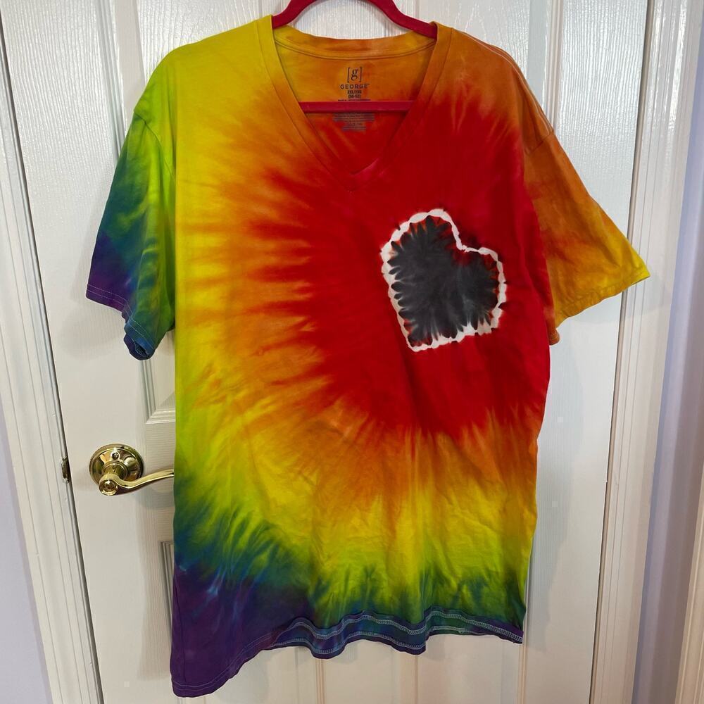 handmade tie dyed unisex tshirt black heart rainbow pride 2XL - Picture 2 of 6